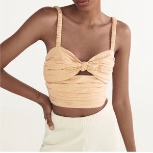 Zara Nude Ruched Smocked Cut Out Crop Tank Top Xs X-Small